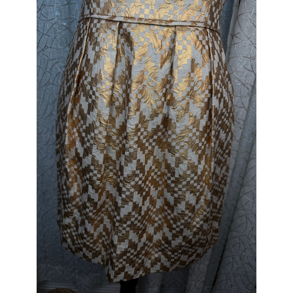 Rachel Roy Metallic Jacquard Fit & Flare Mini Dress – Gold Bronze Geometric –S - Picture 4 of 14